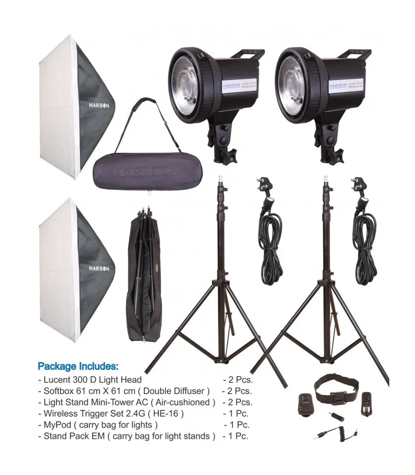 Studio Flash Light Kit Lucent 300 D With Carry Bags